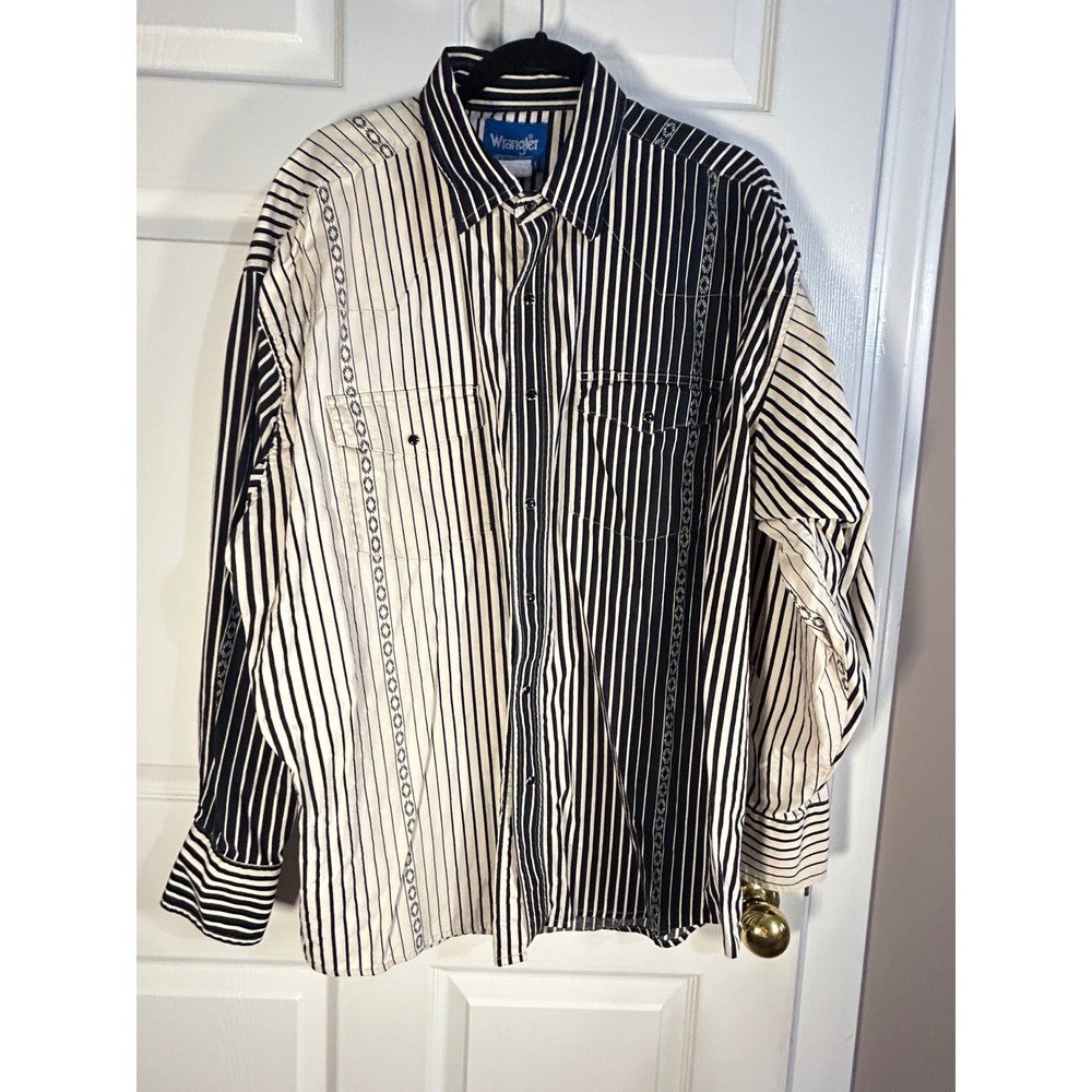 Wrangler Western Shirt Mens Striped Long Sleeve Button‎ Up Casual Top